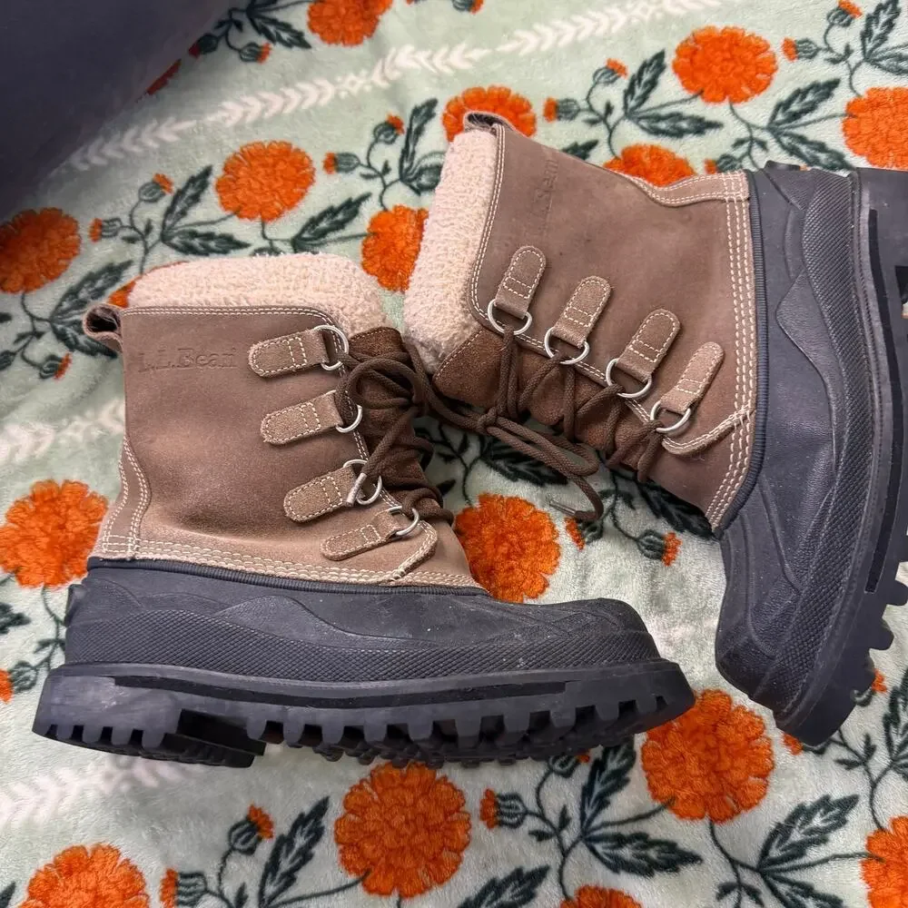 LL Bean Suede Leather Winter Snow Pac Work Sherpa Lined Boots Women's Size 9